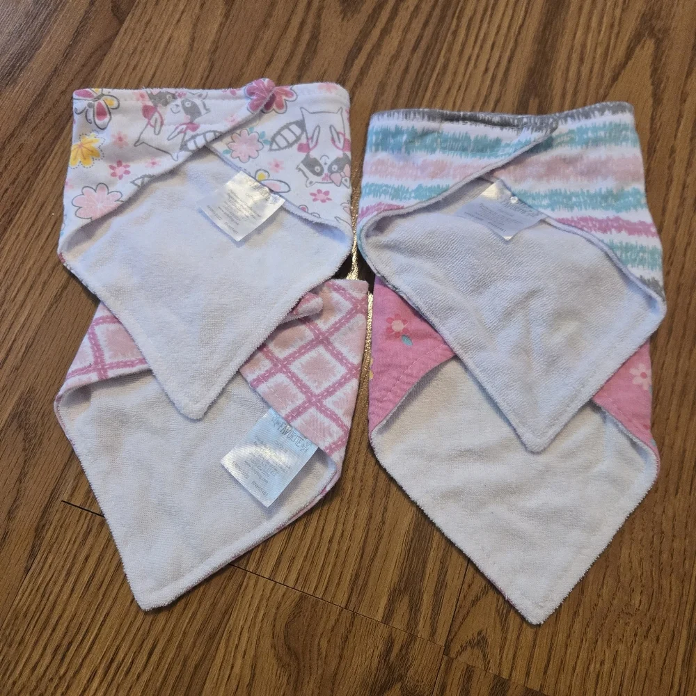 Bandana Bibs Baby Girl Raccoon Bib Pink Flowers Butterflies Terry Cloth Set 4